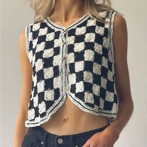 Checkered Crochet B&W Vest